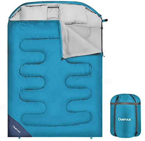 OUSUTLE Doppelschlafsack für Erwachsene, 2-Personen-Schlafsack mit 2 Kissen für Rucksackreisen, Camping, Wandern, Queen-Size-Bett, kaltes Wetter, Schlafsack für Paare und Familienreisen