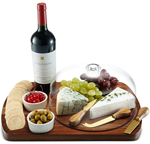 Godinger Cheese Board and Knife Set, Acrylic Dome and Dip Bowls, Acacia Wood Charcuterie Board Set, Cheese Boards, Charcuterie Boards, Housewarming Gift Set