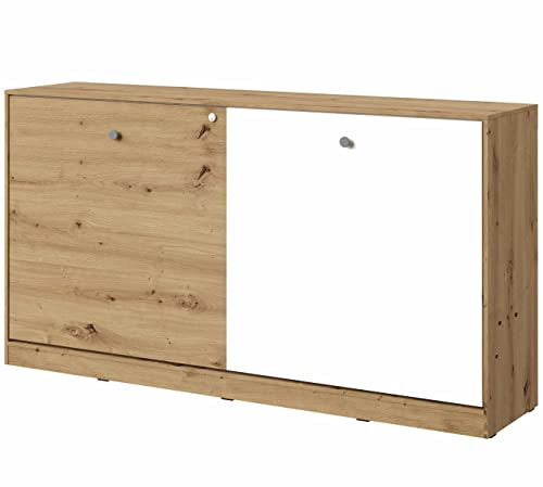 Marmex Nero NR 16 - Horizontal Schrankbett, Halbschrankbett, Hubbett, Klappbett, Einzel-Ausziehbett für das Jugendzimmer, für das Kinderzimmer (Eiche Artisan + weiße Matte+ (Grauer Griff))