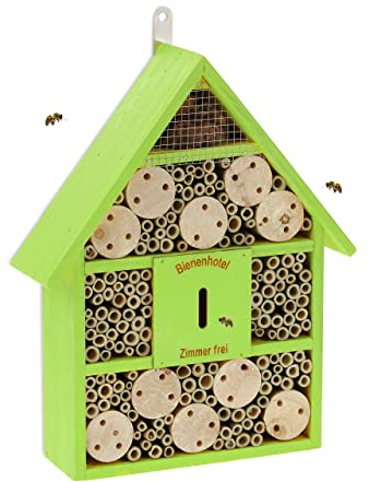 Relaxdays Hotel Insectos, Casa Abejas, Refugio Bichos, Colmena, Jardín, Balcón, Madera, Colgante, 38 x 29 x 9 cm, Verde