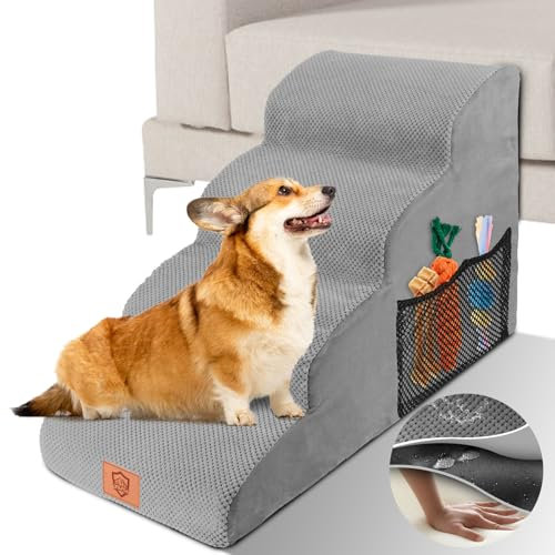 Zvonema Hundetreppe, Hunde Treppe 50cm Hoch, Haustiertreppe 4 Stufen,Abnehmbar rutschfest Hunderampe aus Schaumstoff, Hundetreppe für Kleine Hunde und Katzen, Waschbar Katzentreppe