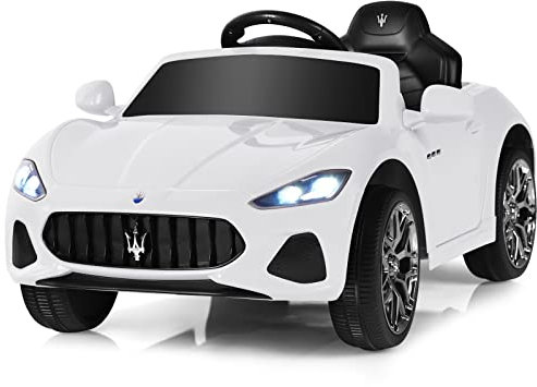 COSTWAY Electric Kids Ride On Car, 12V Battery Powered Compatible Maserati Toy Vehicle with Two Motors, Remote Control, Lights, USB, Horn and Music, Gift for 3+ Years Old Boys Girls (White)