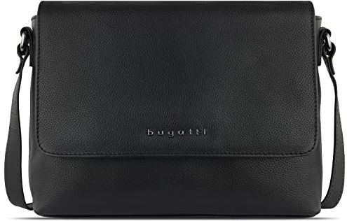 bugatti Bella Schultertasche aus Leder, Damen-Umhängetasche mit Überschlag in schwarz