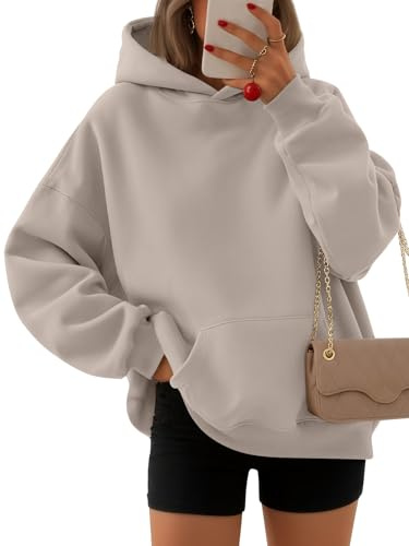 EFAN Y2k Damen-Kapuzenpullover, übergroße Sweatshirts, Fleecepullover, langärmelig, mit Taschen, Winter-/Herbst-Outfits, Kaffeegrau, S