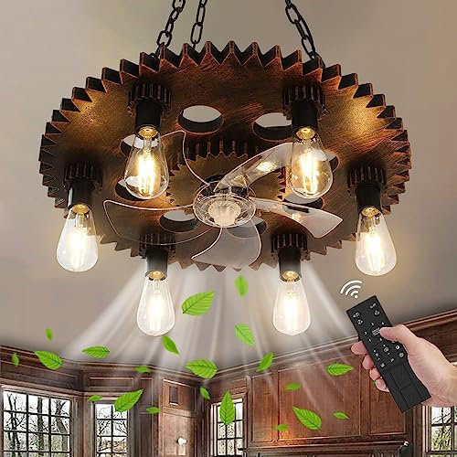 Ventilateur De Plafond Avec Lumière et Télécommande Silencieux E27 Rétro Fan Plafonnier Vintage Industriel Lustre Fan Lampe pour Salon Chambre Salle à Manger Cuisine Éclairage De Ventilateur, 60cm