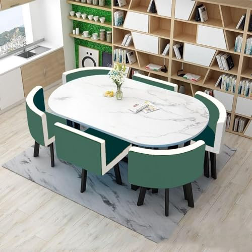 Esstisch mit 6 Stühle,Oval Küchentisch Essgruppen for 6 Personen Konferenztisch, Esszimmergruppe for Küche Esszimmer Büro (Color : Ink Green)