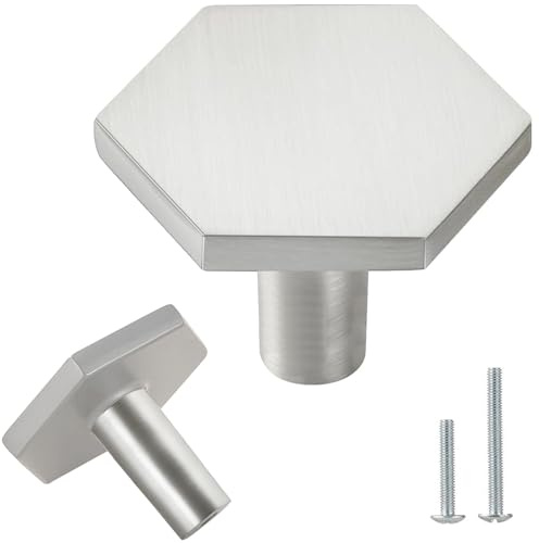 Vandicka 8 Stück Möbelknöpfe Silber, Schrankknöpfe, 35 x 26 mm | Möbelknöpfe Hexagon, Schubladenknöpfe, Sechseckige Türgriffe für Küchenschrank, Kommode, Kleiderschrank, Knauf für Schrank