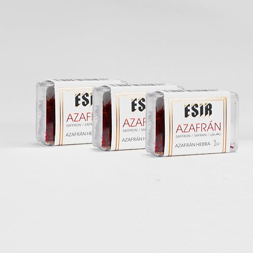 Esir Saffron Pushal, Fils de safran 100% Purs et Naturels | Safran Pistils | Tout Rouge Safran Authentique |1g - Paquet de 3|