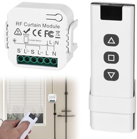 Funk Rolladensteuerung Nachrüstset: Smart Jalousieschalter Kompatibel Funkschalter 230v Bestehend aus RF Fernbedienung + Empfänger Modul für Rolladen, Jalousien, Markisen