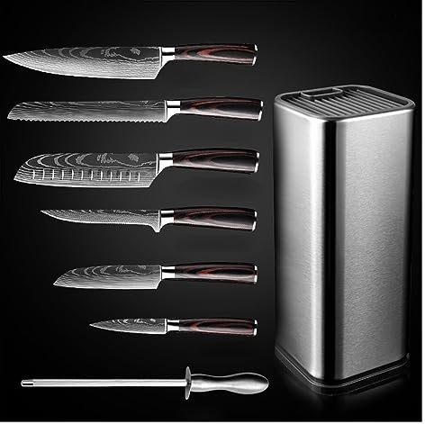Coltelli da cucina Set Laser Modello Damasco Coltello da chef affilato Coltello Santoku giapponese Mannaia Coltello multiuso Utensili da cucina