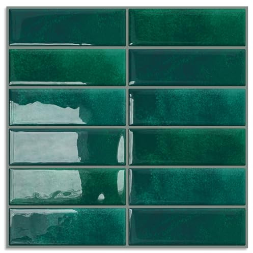 DEWOO 20-Piezas Verde Vinilo Pegatina Azulejos Adhesivo Baldosas Pared Rectángulos Metro para Cocina y Baño (30.5 x 30.5cm)