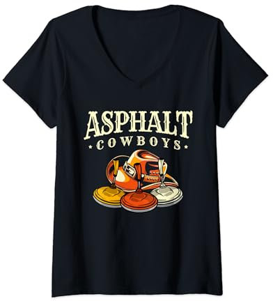 Damen Asphaltcowboys Stocksport Stockschütze Asphaltstock Eisstock T-Shirt mit V-Ausschnitt