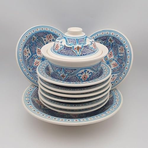 Service à couscous Marocain turquoise assiettes Tebsi - 8 pers
