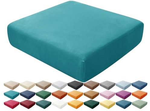 HonunGron Sofa Seat Cushion Covers, Stretch Velvet Sofa Cushion Slipcovers with Elastic Bands Replacement for Individual Cushion Furniture Protector Sofa Seat Cover For Chair (Turquoise Blue,1pc)