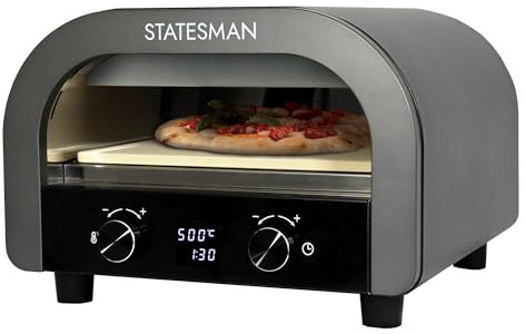 Statesman SKPO0E13B Electric Pizza Oven, 12 Inch, 2200 W, Digital Display, 13 Inch Pizza Stone Included, Grey