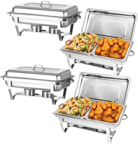 ERfairdeal 9L Chafing Dish Edelstahl Buffet-Set Warmhaltebehälter Speisenwärmer Wärmebehälter Rechaud für Catering, Buffet und Party (4 PCS, 8X GN 1/2)