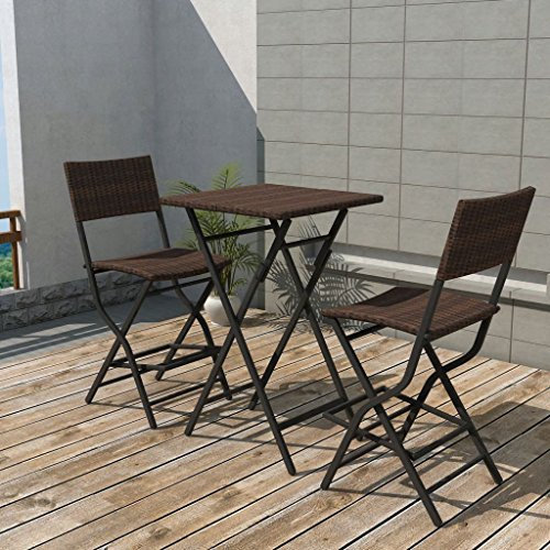 RAABYU Kleines Tisch- und Stuhlset, Tisch und Stühle mit hoher Rückenlehne, Möbelset für drinnen und draußen für Garten, Terrasse, Balkon, Terrassendekor, 3-teiliges klappbares Bistroset aus Stahl
