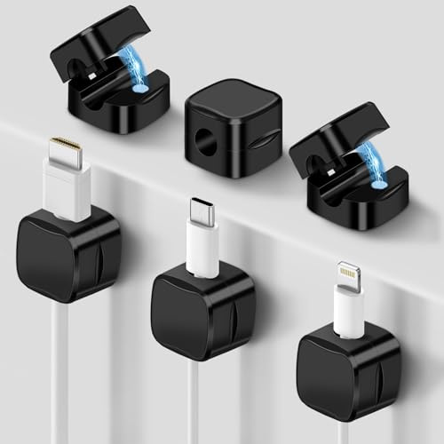 6-Pack Kabelhalter Schreibtisch, NISTARCE Kabelorganizer, Kabelclips Magnetisch[Starker Kleber] Telefon-Ladungskabel-Organisator für Schreibtisch, Zuhause, Büro, Auto(Schwarz)