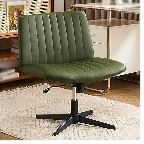WIGSELBL Criss Cross Schreibtischstuhl, ohne Räder, ergonomischer Computerstuhl mit überkreuzten Beinen, höhenverstellbar, breiter Sitz, Schminkstuhl, mittlere Rückenlehne, Arbeitsstuhl für Zuhause