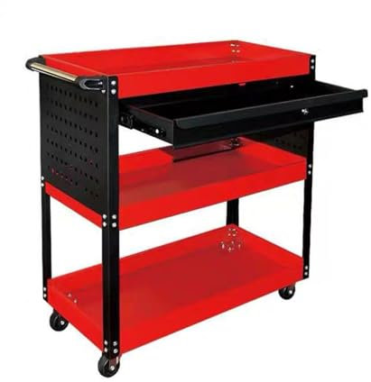 YCOVSFP Werkzeugwagen Mit 3 Ebenen Und Rädern, Stecktafel, Werkzeugaufbewahrungs-Organizer Mit Schubladen for Zuhause, Garage, Lager, Werkstatt, Reparaturwerkstatt(Red)
