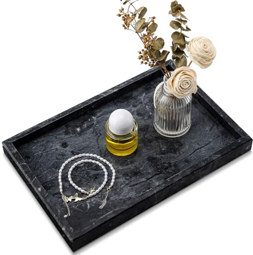 Real Natural Marble Tray for Bathroom, Vanity, Kitchen Counter & Desktop | Rectangle Genuine Stone Marble for Home Decor - Ideal for Jewelry, Cosmetics, Candles, Lotion & Perfume Display