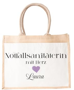 LIEBTASTISCH Jutetasche Shopper personalisiert bedruckt mit verschiedenen Berufen - Einkaufstasche stilvoll & praktisch-Jute-Tasch Jutetasche (Notfallsanitäterin, M (30x30x19 cm))