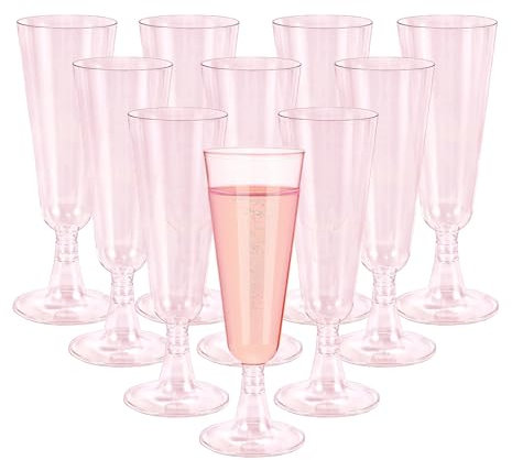 Mualady 50 Pcs Pink Plastic Champagne Flutes, 160ml/5oz Reusable Prosecco Glasses, Champagne Glasses Pastic, Elegant Wine Glasses for Wedding, Party, Birthday