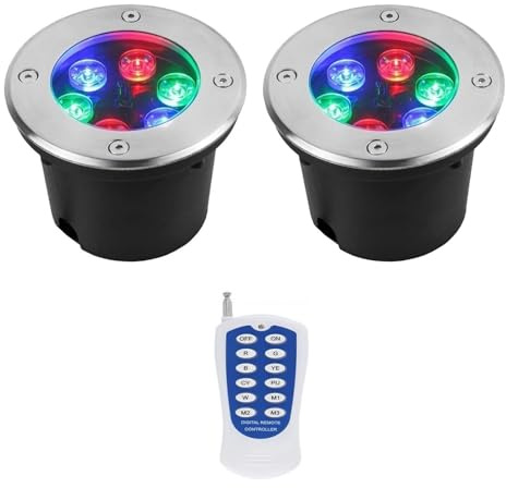 2PCS Faretto Subacqueo Incasso - RGB Faretti Per Piscina, Faretto Da Incasso Con Telecomando RF Impermeabile IP68, Faretto Da Giardino In Acciaio Inossidabile, Per Terrazza Con Laghetto(12V,6W)