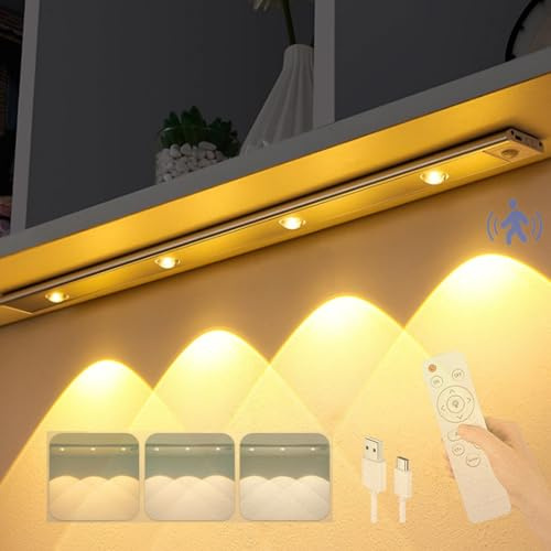 TZSMUM LED Wandbeleuchtung mit Bewegungsmelder Fernbedienung Wandleuchte Aufladbar USB Wandlampe 3 Farben Dimmbar Unterbauleuchte Küche Sensor Licht Magnetisch Schlafzimmer Treppen (120cm)