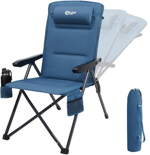 Portal campingstol, vikbar ryggjusterbar i 3 positioner, fällstol 160 kg, lastbar högt ryggstöd, camping, fiskarstol, trädgårdsstol, solstol, aluminium för trädgård, balkong, picknick
