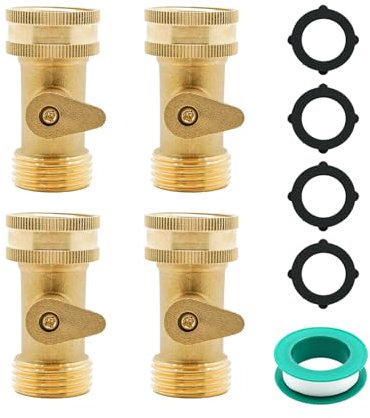 VANCOCO 3/4 Inch Garden Hose Shut Off Valve Heavy Duty Solid Brass Water Hose Connector 4 Pack with 4 Rubber Washers