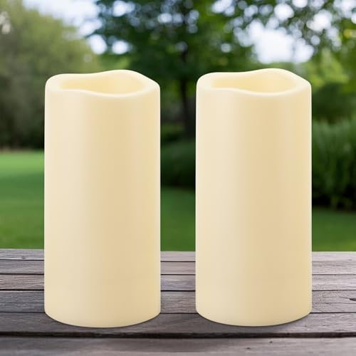 Yakpo 2 Pezzi 10 x 20.3 cm Grandi Candele LED Impermeabili con Timer, Candele Flameless da Esterno a Batteria, Candele Elettriche Impermeabili per Decorazioni di Lanterne da Giardino