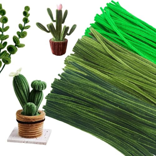 300 Stück Pfeifenputzer Zum Basteln, 3 verschiedene Grüntöne Pfeifenputzer Chenilledraht Biegeplüsch Basteldraht, 30 cm lang,ideal für Kreative DIY-Projekte Bastelarbeiten, Blumen- und Tierkreationen