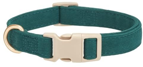YUDOTE Soft Corduroy Dog Collar with Plastic Clip - Comforty and Adjustable for Medium Dog Daily Using in Forest Green