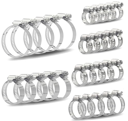 BESTYCHAO 30 Pièces Colliers à Vis Sans Fin en Acier Inoxydable Résistant, 6 Tailles 6–51 mm, Colliers de Serrage pour Tuyaux d’Eau, Plomberie, Automobile et Mécanique (Argent)