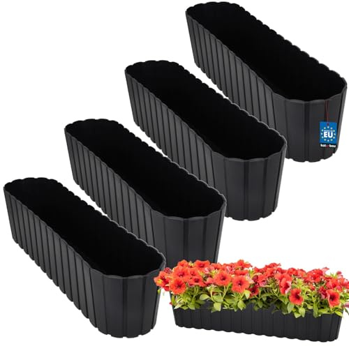 KOTARBAU® Blumenkasten für Balkon, 60 x 14 x 13 cm, Balkonkasten, Anthrazit | Blumenkasten für Fensterbank außen, Balkon Pflanzkasten Oval, Robust & Leicht, Balkon Deko, Balkonkästen Kunststoff, 4er Set