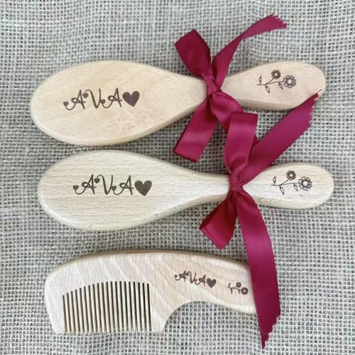 3er-Set Personalisierte Babybürste Und Kamm, Individuelle Babygeschenke, Haarbürsten-Set For Neugeborene Mädchen/Jungen, Kleinkind-Pflegeset Zur Vorbeugung Von Milchschorf