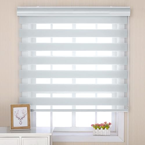 Estor enrollable de doble capa, 115 x 240 cm, protección contra la luz diurna y nocturna, tela plisada con kit de montaje para dormitorio, color gris claro, pantalla de ventana, bloqueador UV
