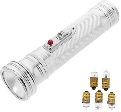 TEHAUX Lampe Torche Vintage en Fer Argenté, Portable à Piles, Design Classique des Années 80, pour Décoration de Bureau et Activités en Extérieur Plusieurs Styles
