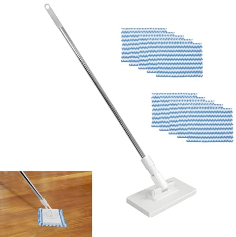 Mocio con sistema di pressione e clip, piccolo mocio con 10 panni per la pulizia riutilizzabili, senza lavarsi le mani, asciugamano a clip automatica, lavapavimenti per la pulizia di specchi da bagno