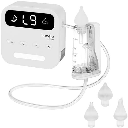 Lionelo BabyAir Flow Elektrisk Nässug för Bebisar & Småbarn (9 Sugnivåer, 7,5 L/min) – Tyst, Trådlös & BPA-Fri – LED-Ljus, Lätt att Rengöra, Komplett Set med 3 Silikonspetsar + 6 Filter, USB-C Laddn