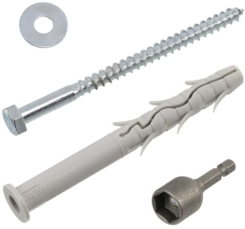 AERZETIX - Kit de 10 chevilles à collerette biseautée Ø12x120 mm en nylon + 10 vis tirefond Ø8x120 mm + 10 rondelles larges pour boulon M8 + 1 douille embout de vissage à 6 pans creux 1/4 SW13