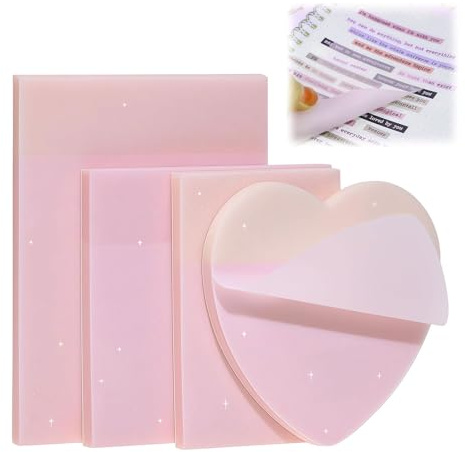 Ruispeed 4er-Pack transparente Haftnotizen in Pastell, glitzernd, mit Marker – 200 Blatt, ideal für Zuhause, Schule & Büro (Pink)