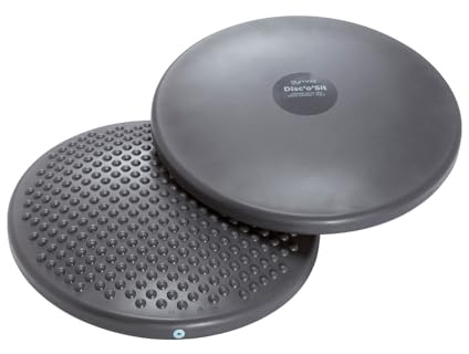 Gymnic Disc'o'Sit Propriozeptives Kissen, dunkelgrau, für Körperhaltung und funktionelles Training, Ø 39 cm, aufblasbar, aus sicherem PVC, Medizinprodukt der Klasse I für Fitness und Rehabilitation