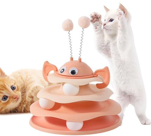 Nankoyal Katzenspielzeug Für Die Wohnung,3-Stufiger Drehteller Mit Bällen | Interaktive Kätzchen Spielzeuge Für Hauskatzen - Zur Bereicherung Und Für Geistige Und Körperliche Stimulation Bewegung