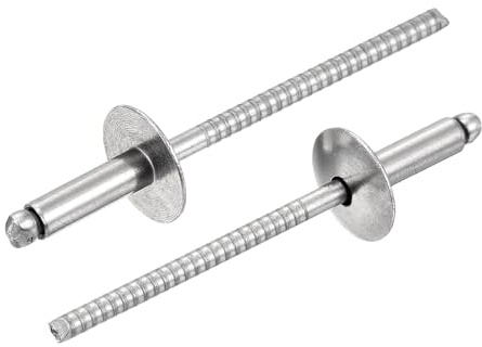 QUARKZMAN 50Pcs 1/8x3/8 Rivetti Ciechi A Testa Tonda Con Flangia Grande In Acciaio Inossidabile 304, Rivetti Ciechi A Estremità Aperta Con Cappello Grande Per Edilizia, (Argento)