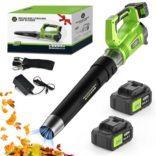 Soplador De Hojas, con Una Batería 8000 mAh, Una Velocidad Máxima del Viento 320 Km/h, 5 Velocidades De Viento Ajustables y Un Modo Turbo, Se Puede Utilizar para Limpiar Jardin, cesped, Hojas y Nieve