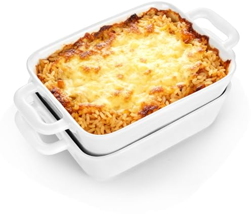 Kitchen Set of 2 Mini Rectangular Ceramic Baking Dishes, Individual Casserole Dishes for Lasagna, Kids Portions, Oven Safe