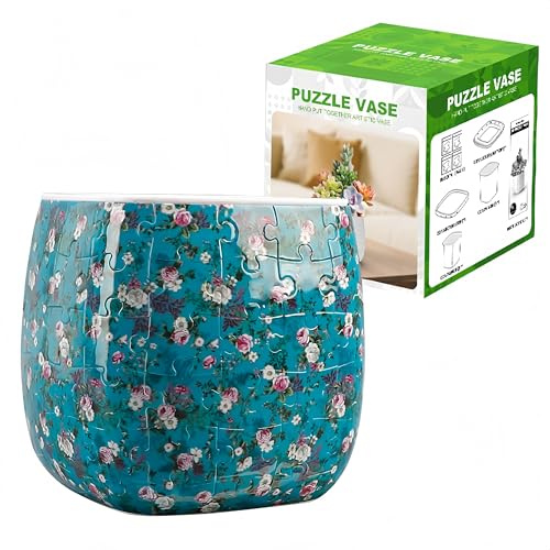 3D-Puzzle Planter Pot,Puzzle Vase for Adult,Plastic Planter,96 Pieces Puzzles,11x11x11cm,Home Decor Flower Pots for Indoor Cactus,Succulents Pots (D)