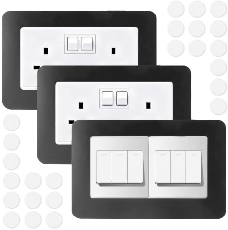 FunnAura 3Pcs Double Plug Socket Surround, Black Light Switch Surrounds Cover Plates Frame for Wall Sockets and Switches